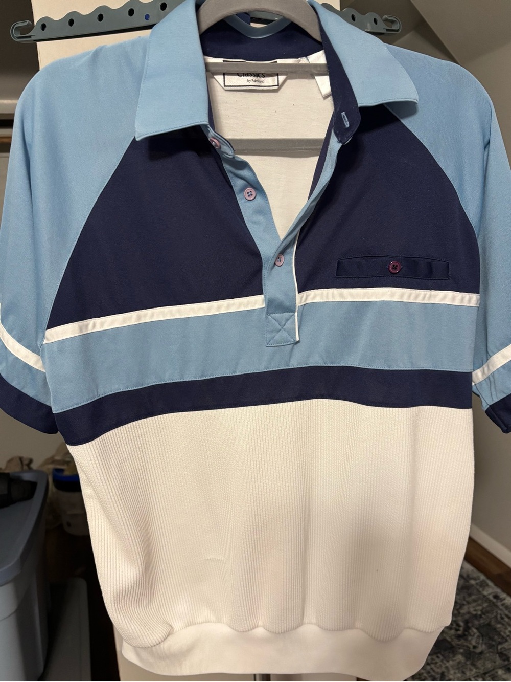 Classics by Palmland Colorblock Polo in Light Blue, Navy & White